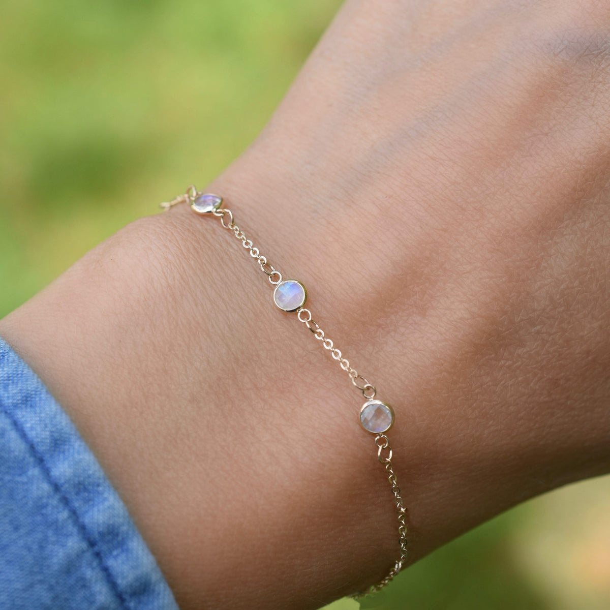 Bayberry 3 Moonstone Bracelet in 14k Gold (June)