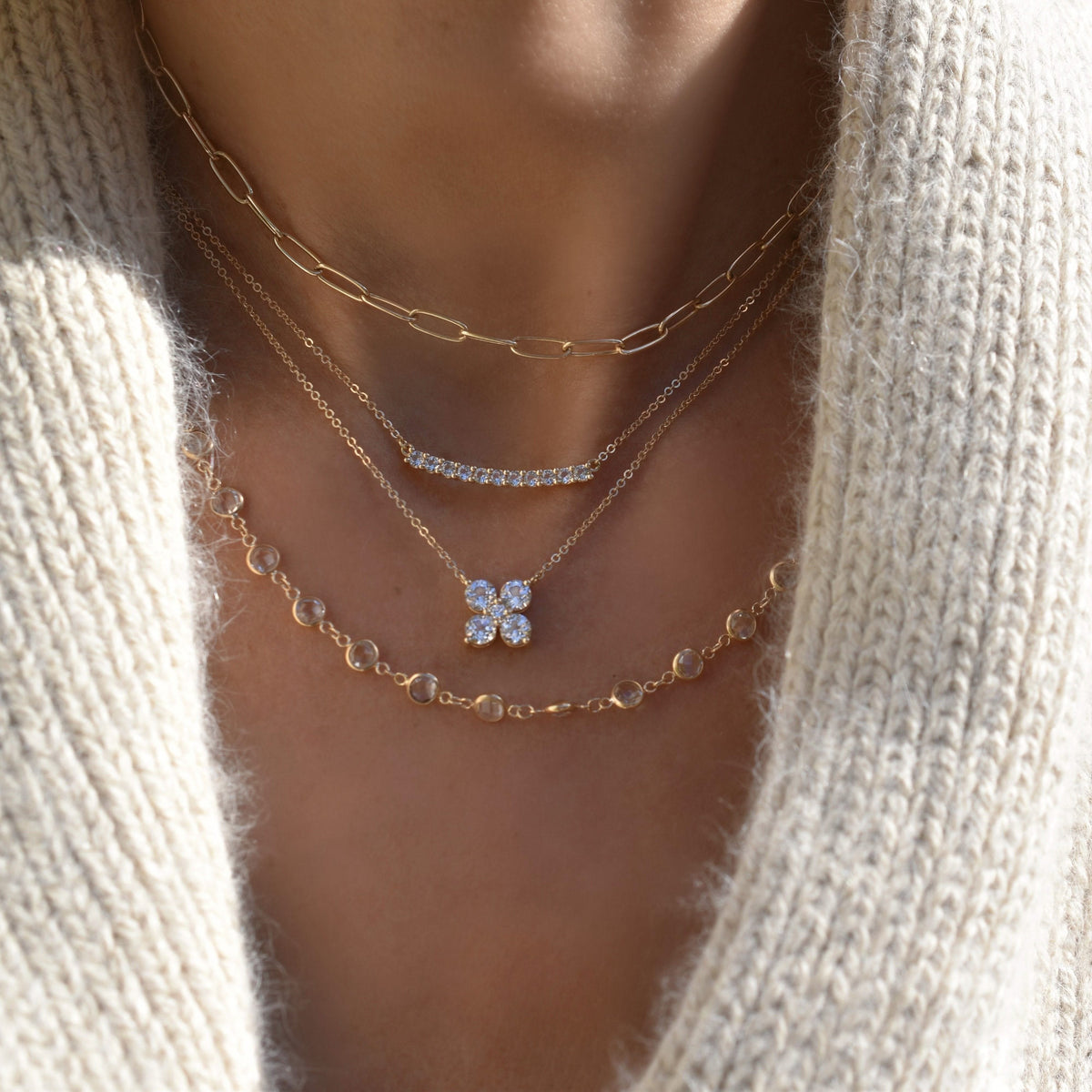 Rosecliff White Topaz Bar Necklace in 14k Gold (April)