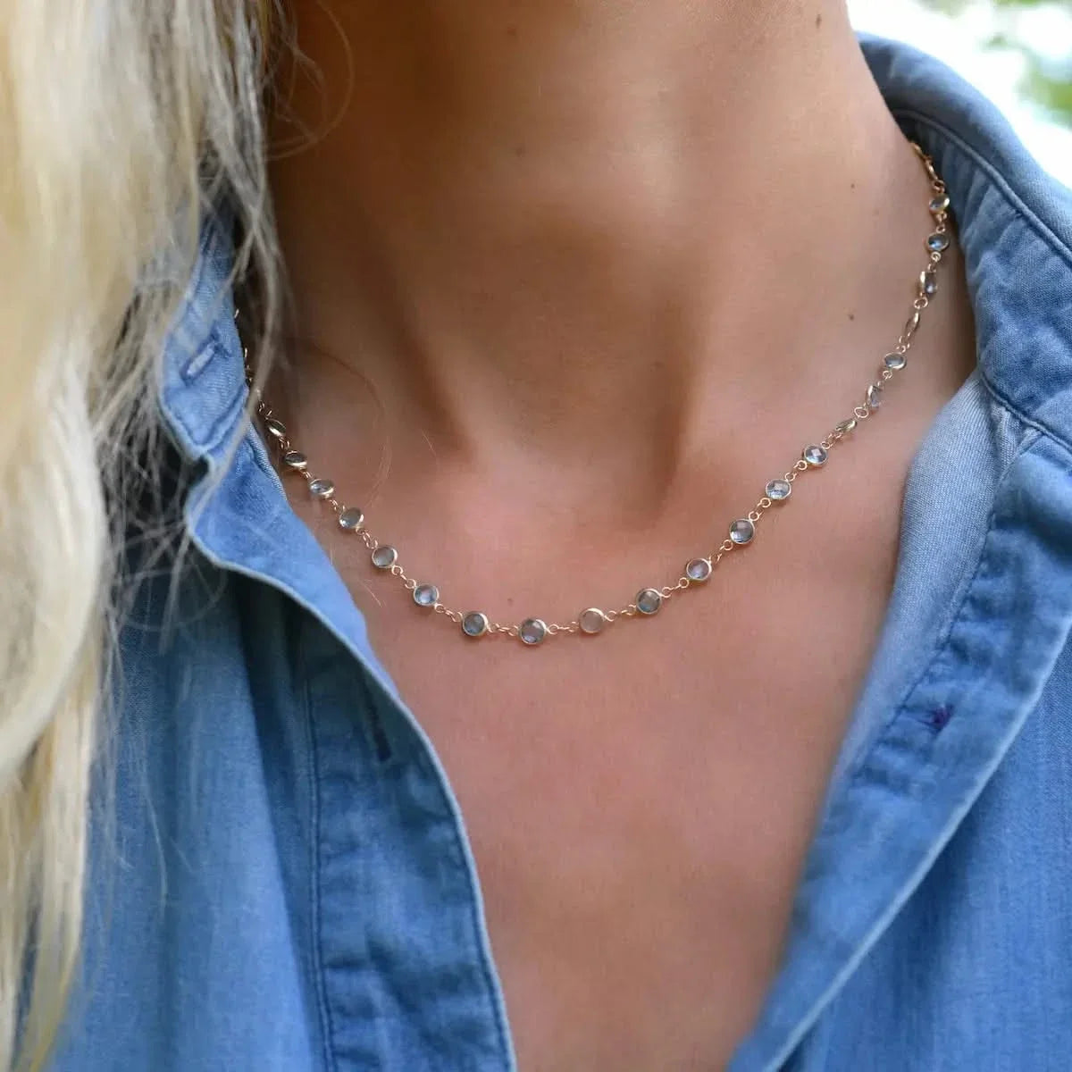 Newport Nantucket Blue Topaz Necklace in 14k Gold (December)