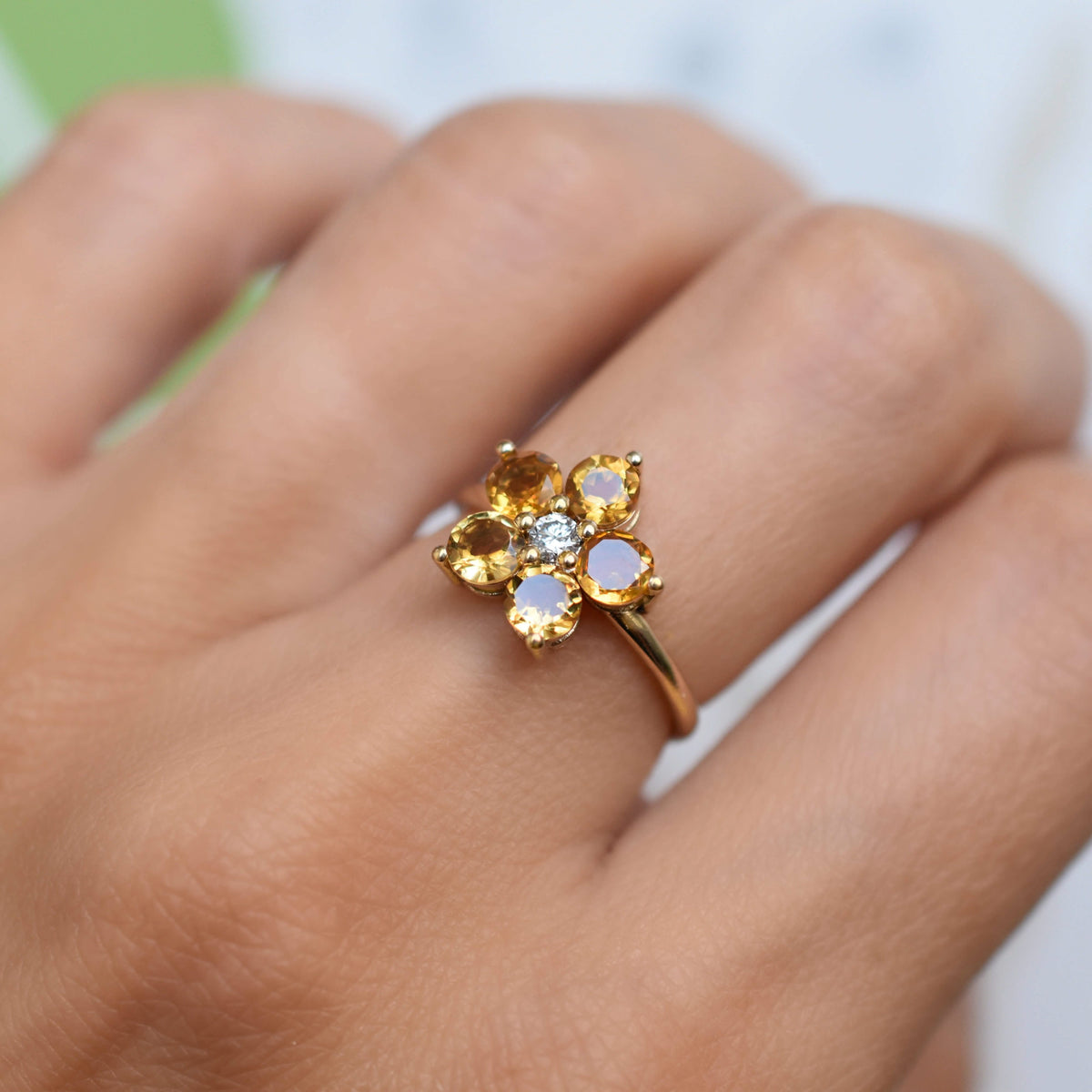 Greenwich Flower Citrine & Diamond Ring in 14k Gold (November)