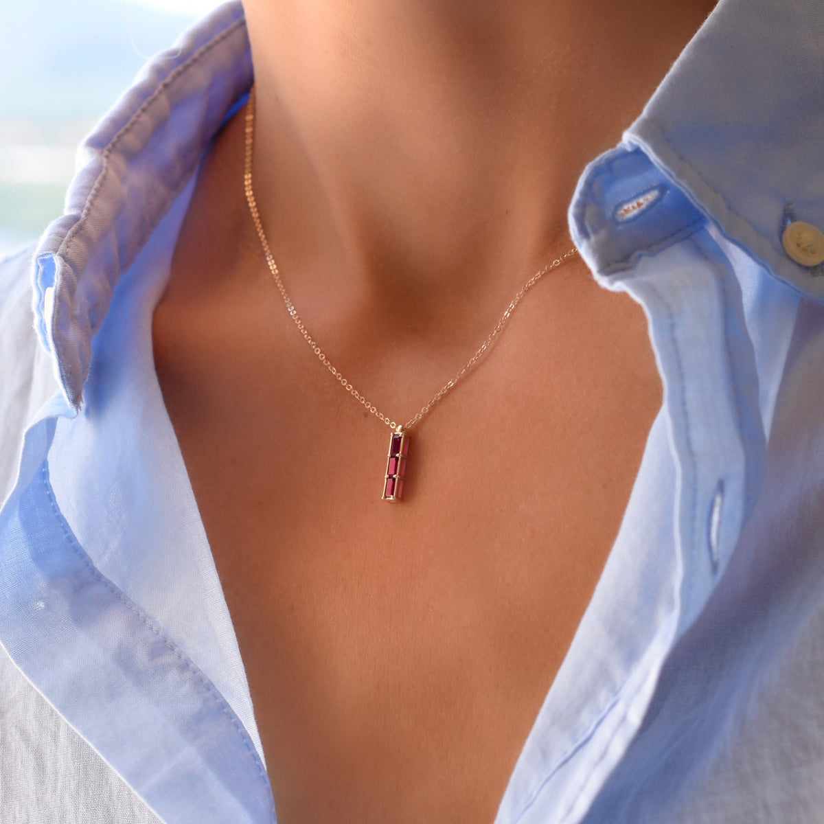 Providence 3 Ruby Pendant and Stud Earrings Set in 14k Gold (July)