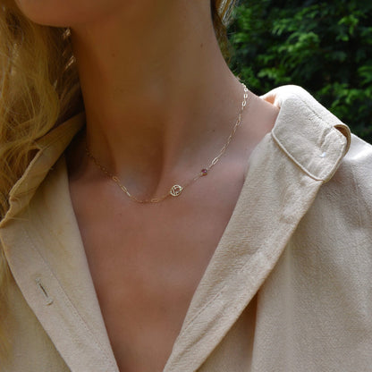Libra & Birthstone Necklace on Adelaide Mini in 14k Gold