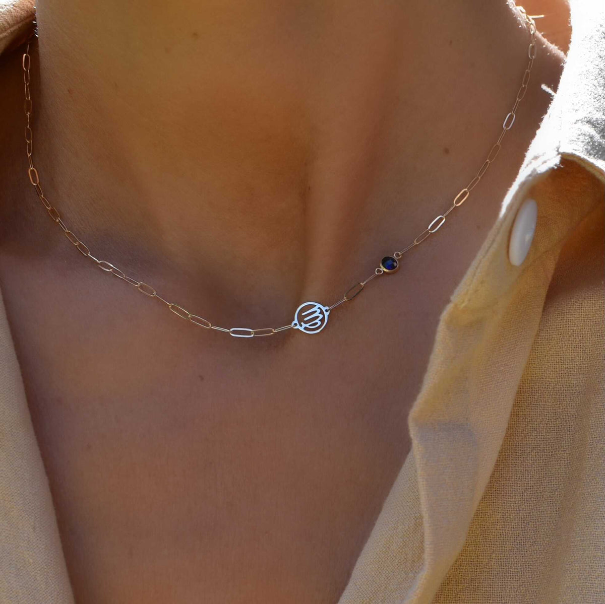 Virgo & Birthstone Necklace on Adelaide Mini in 14k Gold