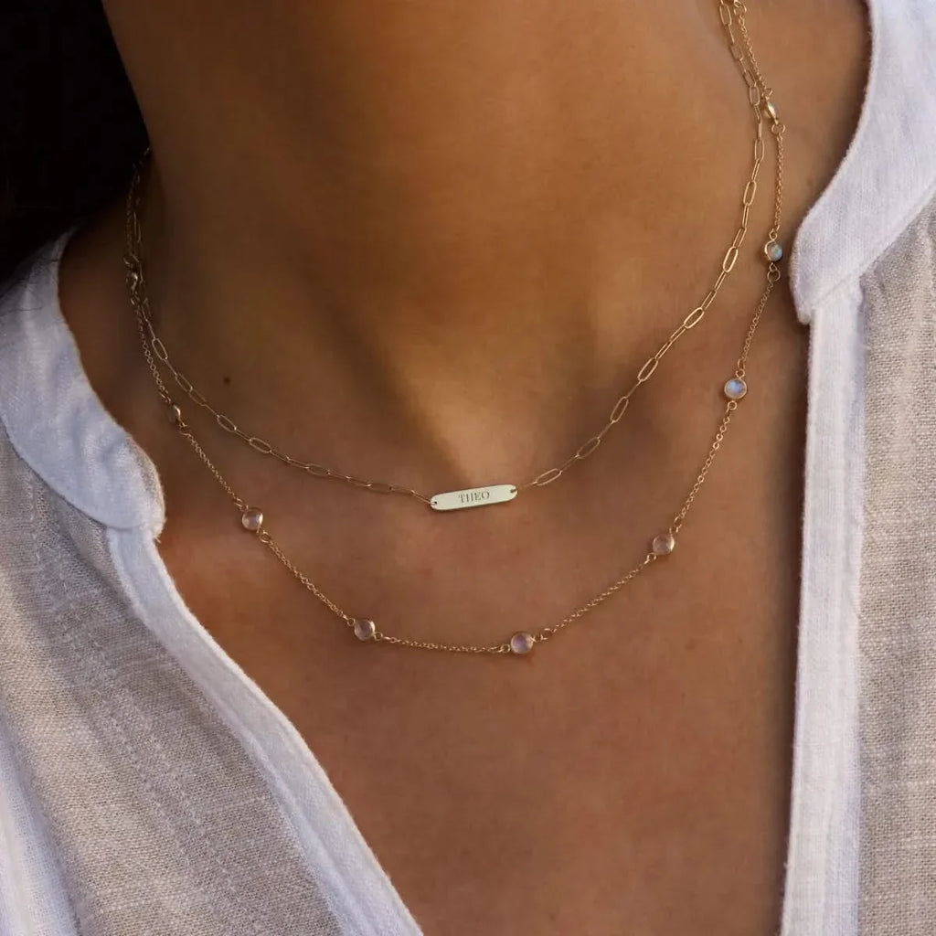 Petite 1 Nameplate Necklace on Adelaide Mini in 14k Gold