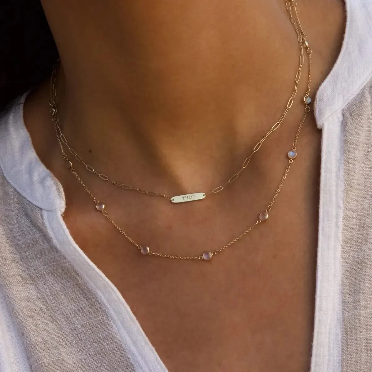 Petite 1 Nameplate Necklace on Adelaide Mini in 14k Gold
