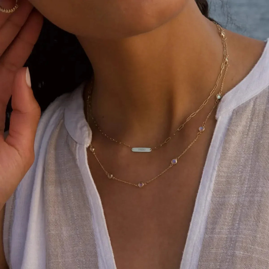 Petite 1 Nameplate Necklace on Adelaide Mini in 14k Gold