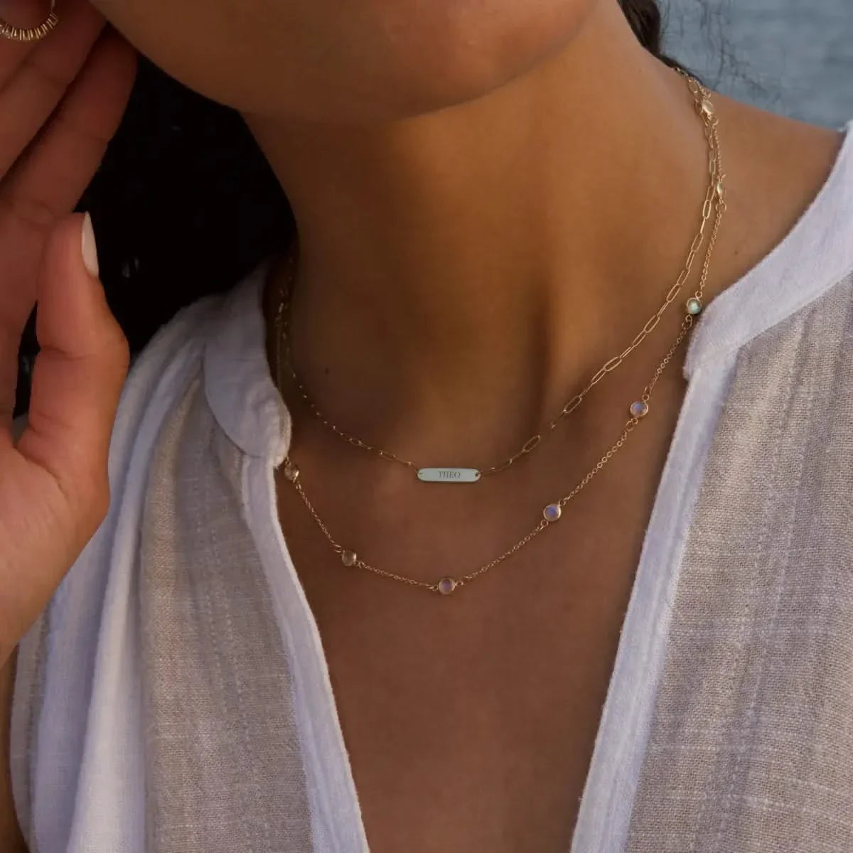 Petite 1 Nameplate Necklace on Adelaide Mini in 14k Gold
