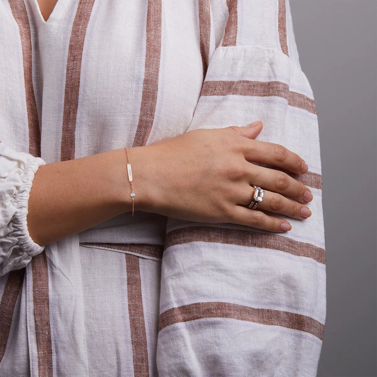 1 Nameplate & 1 Petite Moonstone Bracelet in 14k Gold (June)
