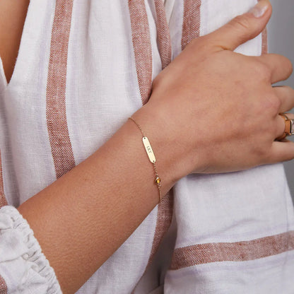1 Nameplate & 1 Petite Citrine Bracelet in 14k Gold (November)