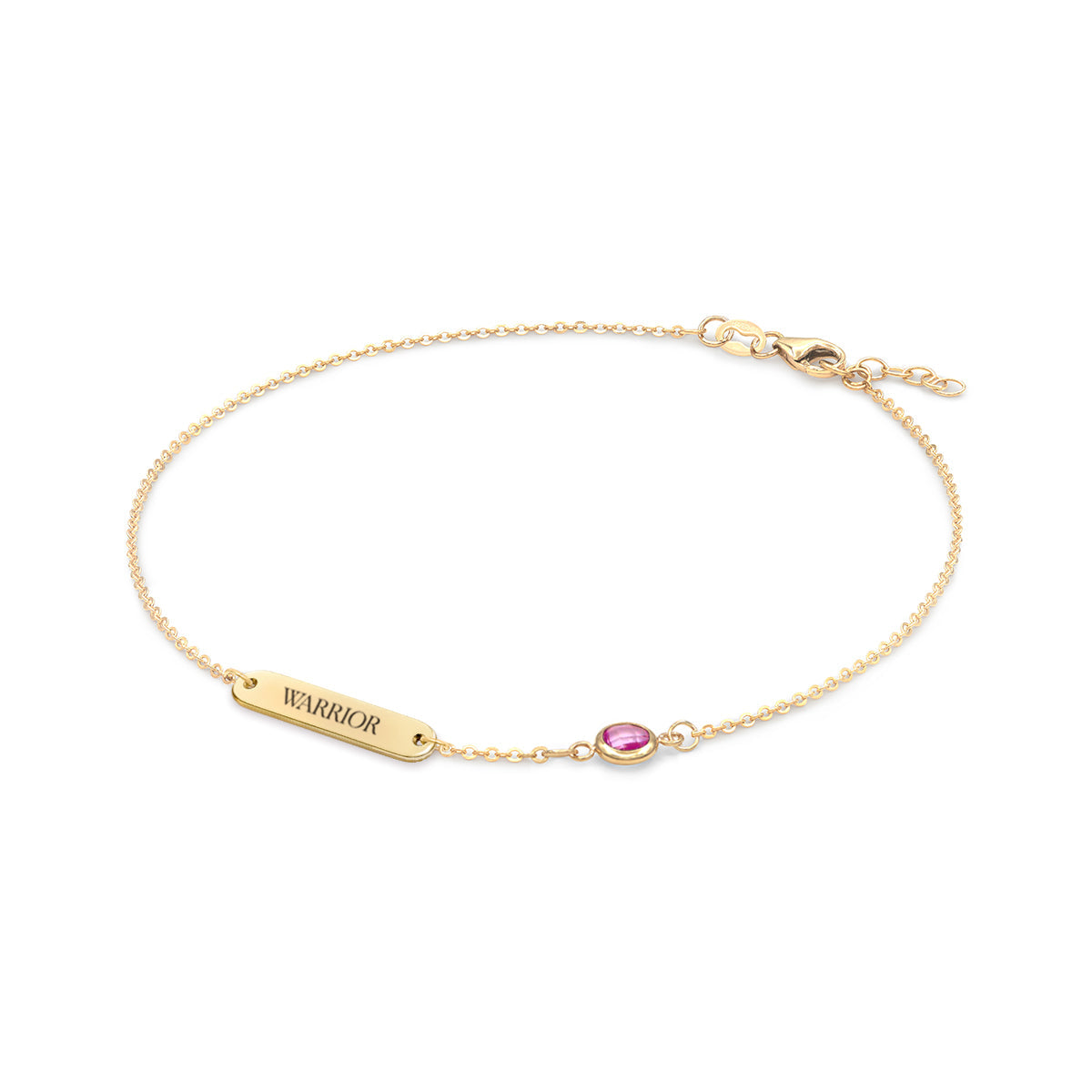 Pink Awareness WARRIOR & 1 Petite Pink Sapphire Bracelet in 14k Gold