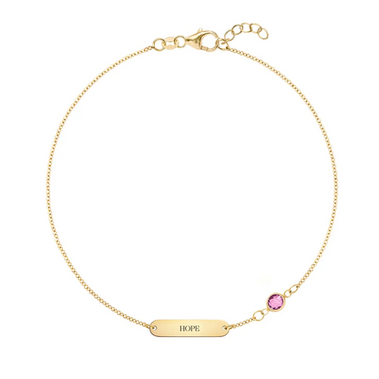 Pink Awareness HOPE & 1 Petite Pink Sapphire Bracelet in 14k Gold