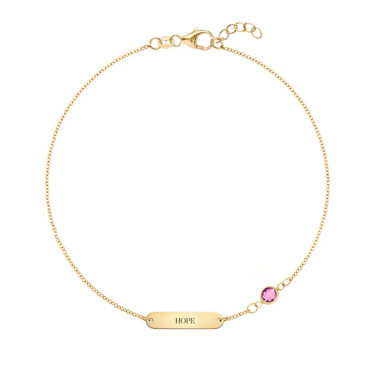 Pink Awareness HOPE & 1 Petite Pink Sapphire Bracelet in 14k Gold
