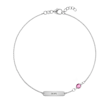 Pink Awareness HOPE & 1 Petite Pink Sapphire Bracelet in 14k Gold