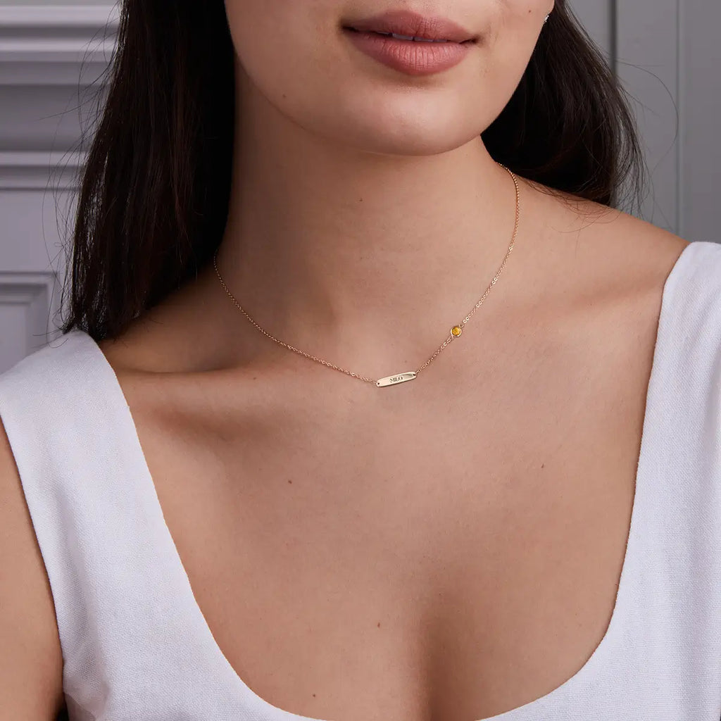 1 Nameplate & 1 Petite Citrine Necklace in 14k Gold (November)