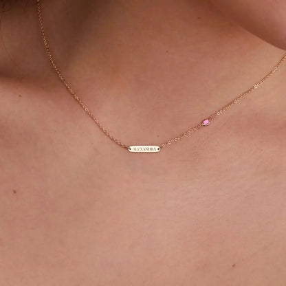 1 Nameplate & 1 Petite Pink Sapphire Necklace in 14k Gold (October)