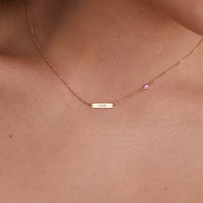 Pink Awareness LOVE & 1 Petite Pink Sapphire Necklace in 14k Gold