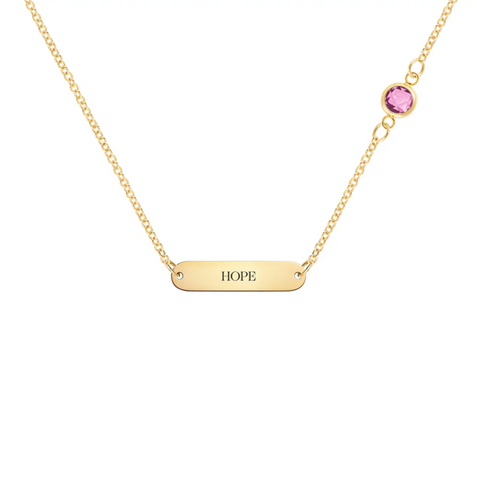 Pink Awareness HOPE & 1 Petite Pink Sapphire Necklace in 14k Gold
