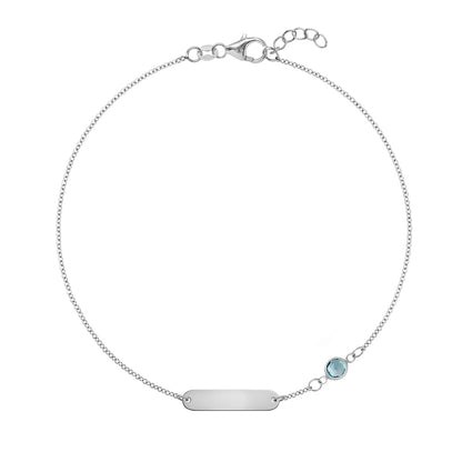 1 Nameplate & 1 Petite Nantucket Blue Topaz Bracelet in 14k Gold (December)