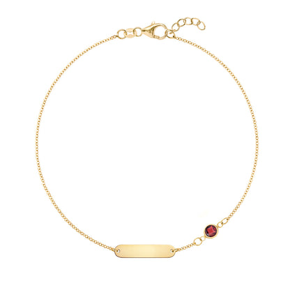 1 Nameplate & 1 Petite Garnet Bracelet in 14k Gold (January)