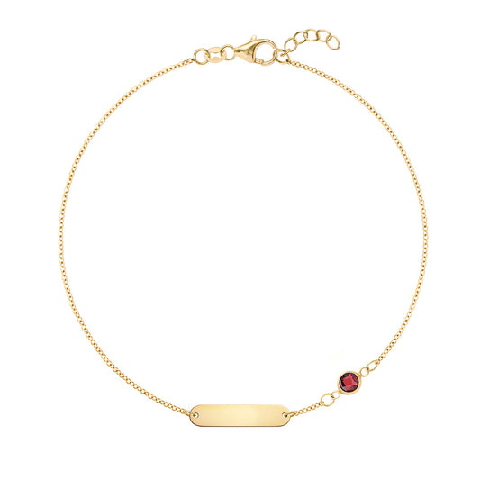 1 Nameplate & 1 Petite Garnet Bracelet in 14k Gold (January)