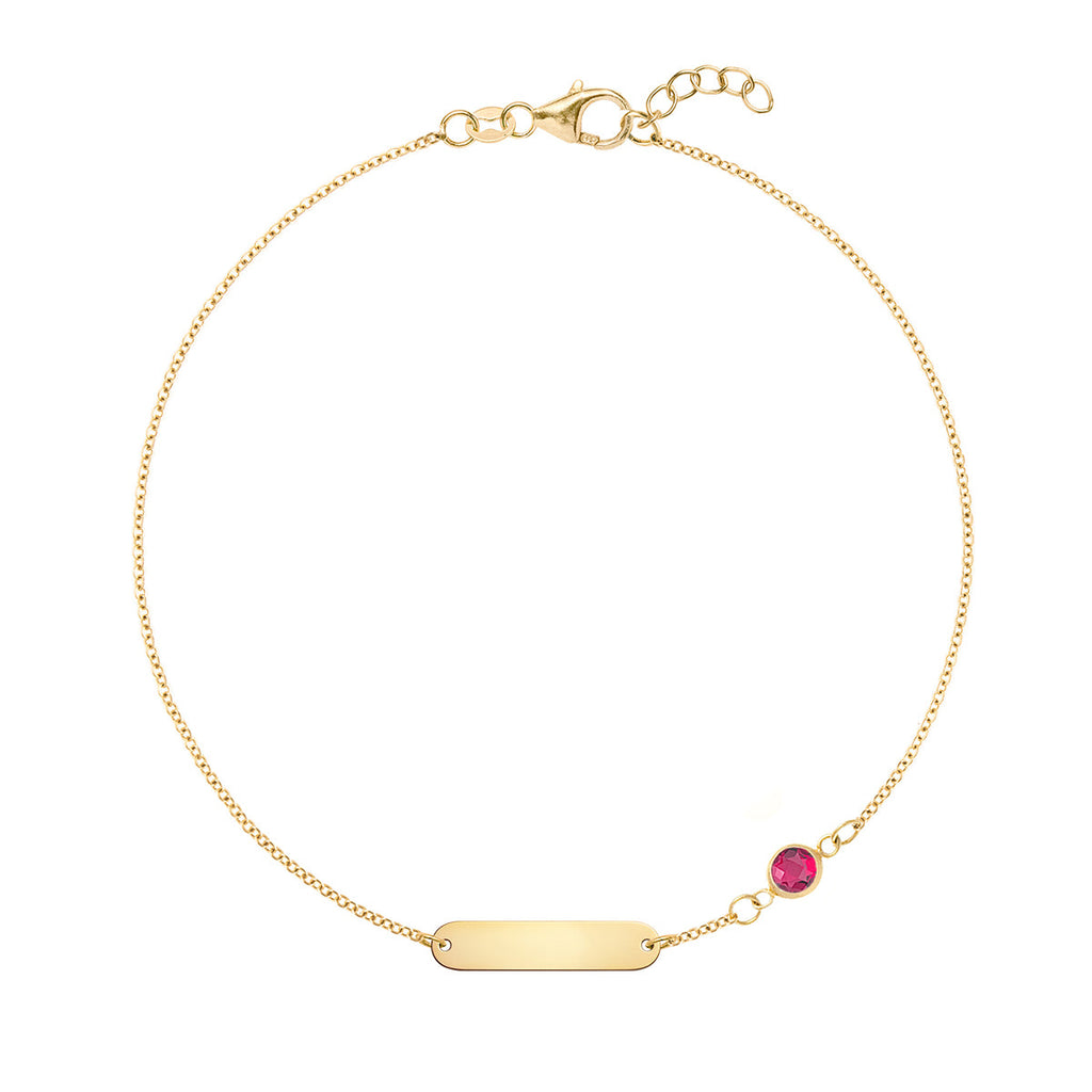 1 Nameplate & 1 Petite Ruby Bracelet in 14k Gold (July)