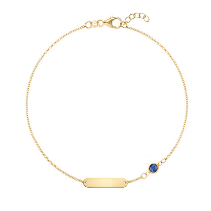 1 Nameplate & 1 Petite Sapphire Bracelet in 14k Gold (September)