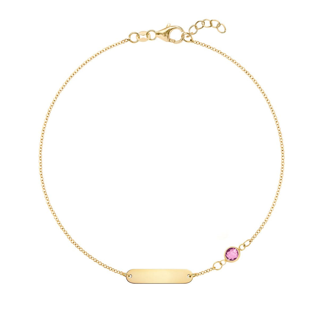 1 Nameplate & 1 Petite Pink Sapphire Bracelet in 14k Gold (October)