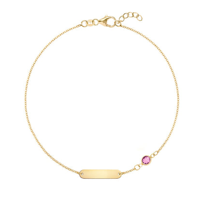 1 Nameplate & 1 Petite Pink Sapphire Bracelet in 14k Gold (October)