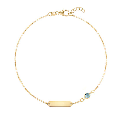 1 Nameplate & 1 Petite Nantucket Blue Topaz Bracelet in 14k Gold (December)