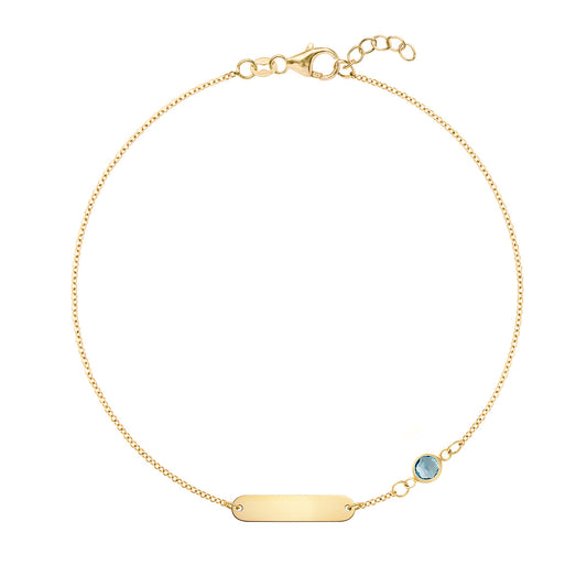 1 Nameplate & 1 Petite Nantucket Blue Topaz Bracelet in 14k Gold (December)