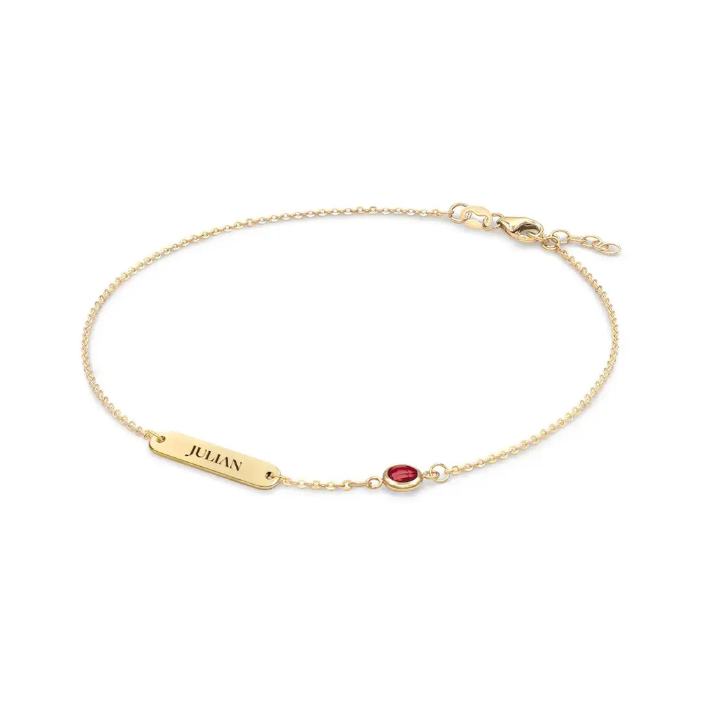 1 Nameplate & 1 Petite Garnet Bracelet in 14k Gold (January)