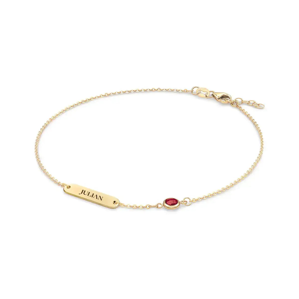 1 Nameplate & 1 Petite Garnet Bracelet in 14k Gold (January)