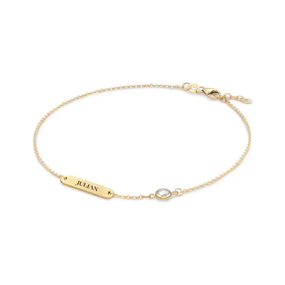 1 Nameplate & 1 Petite White Topaz Bracelet in 14k Gold (April)