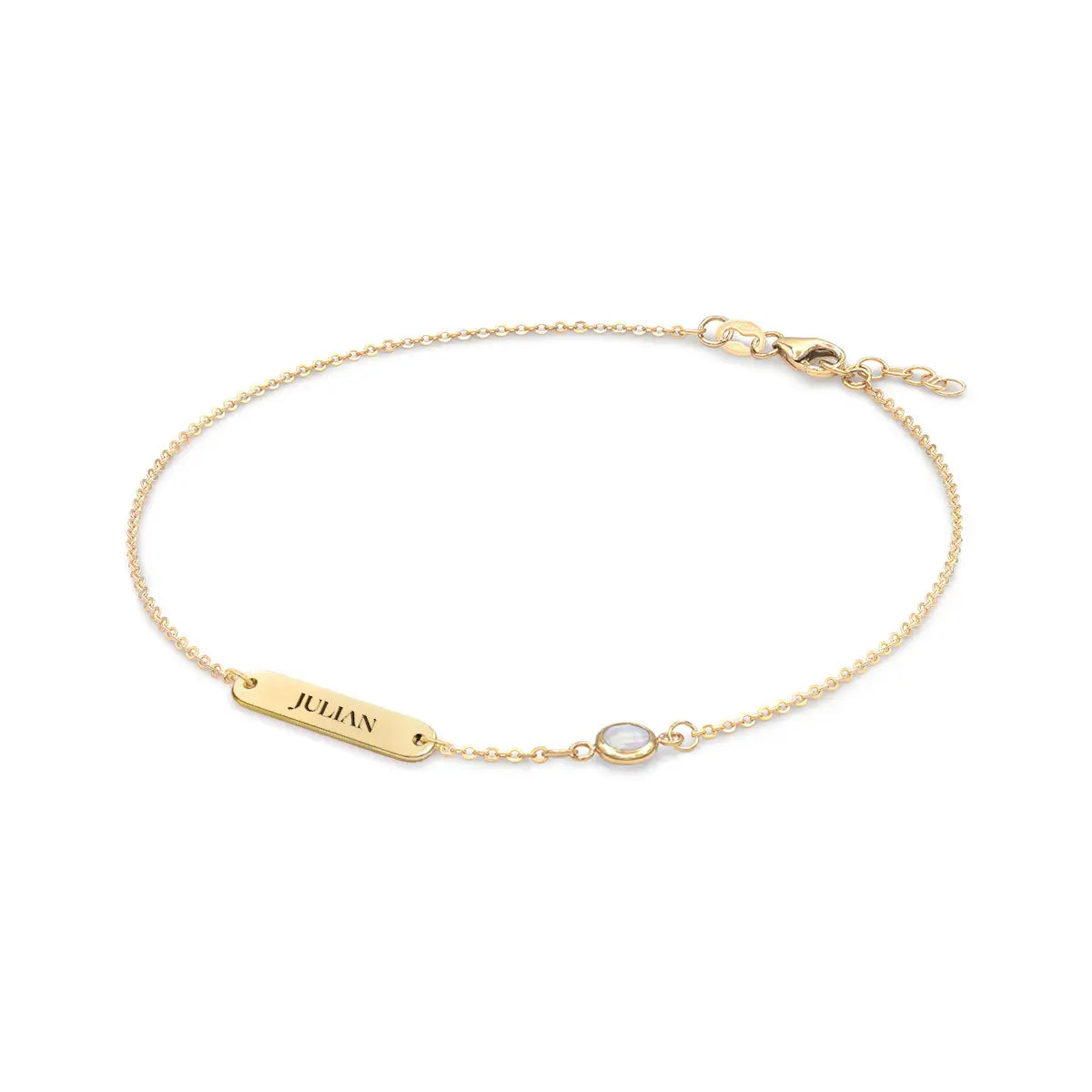 1 Nameplate & 1 Petite Moonstone Bracelet in 14k Gold (June)