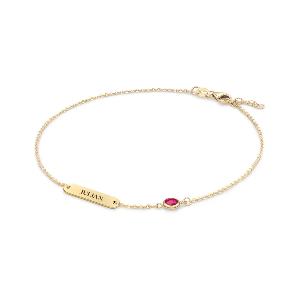 1 Nameplate & 1 Petite Ruby Bracelet in 14k Gold (July)