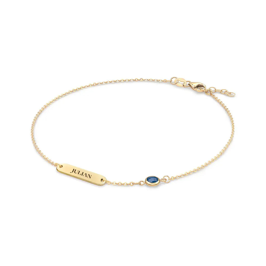 1 Nameplate & 1 Petite Sapphire Bracelet in 14k Gold (September)