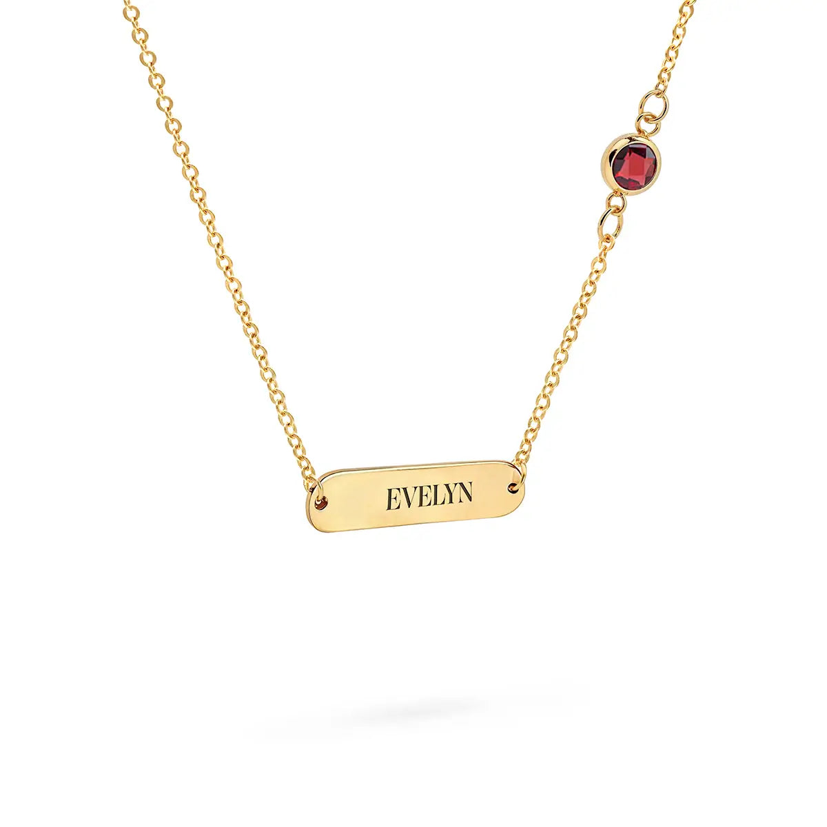 1 Nameplate & 1 Petite Garnet Necklace in 14k Gold (January)