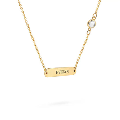 1 Nameplate & 1 Petite White Topaz Necklace in 14k Gold (April)