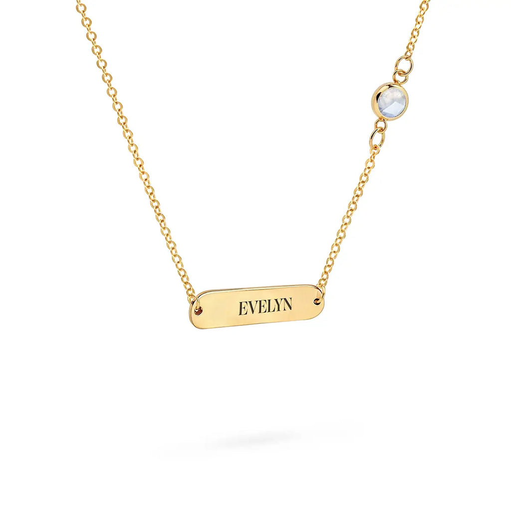 1 Nameplate & 1 Petite Moonstone Necklace in 14k Gold (June)