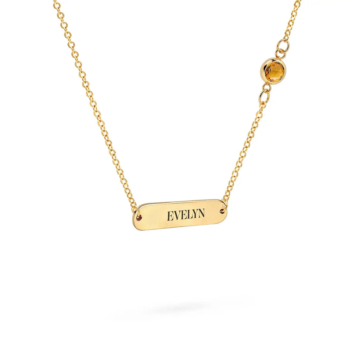 1 Nameplate & 1 Petite Citrine Necklace in 14k Gold (November)