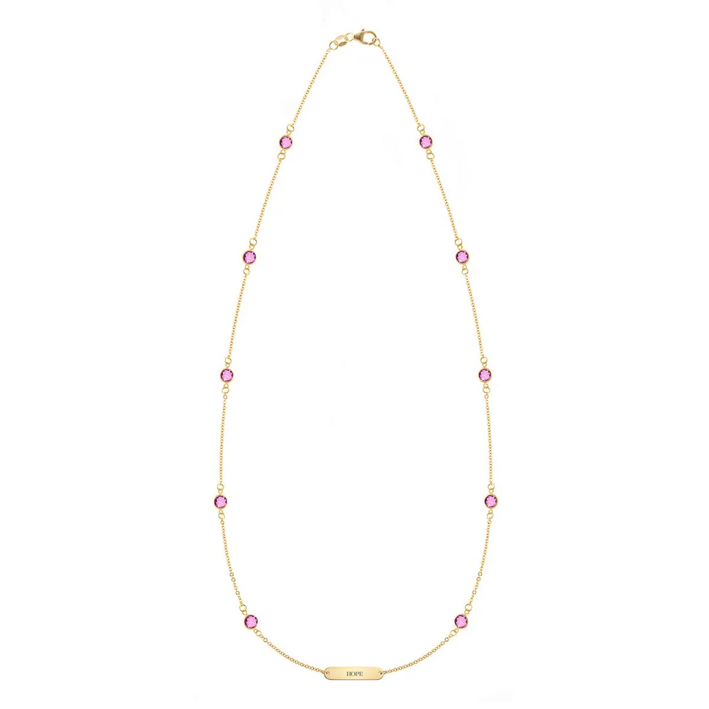 Pink Awareness HOPE & 10 Petite Pink Sapphire Necklace in 14k Gold