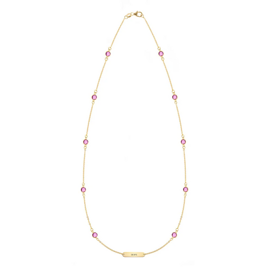 Pink Awareness HOPE & 10 Petite Pink Sapphire Necklace in 14k Gold