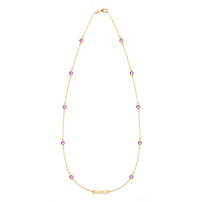 Pink Awareness LOVE & 10 Petite Pink Sapphire Necklace in 14k Gold