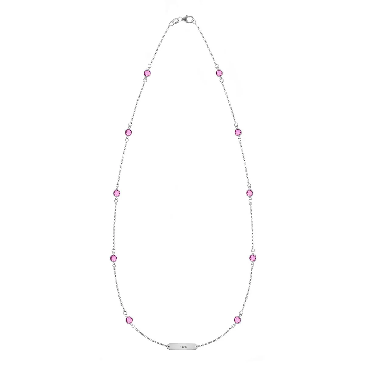 Pink Awareness LOVE & 10 Petite Pink Sapphire Necklace in 14k Gold