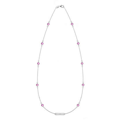 Pink Awareness LOVE & 10 Petite Pink Sapphire Necklace in 14k Gold
