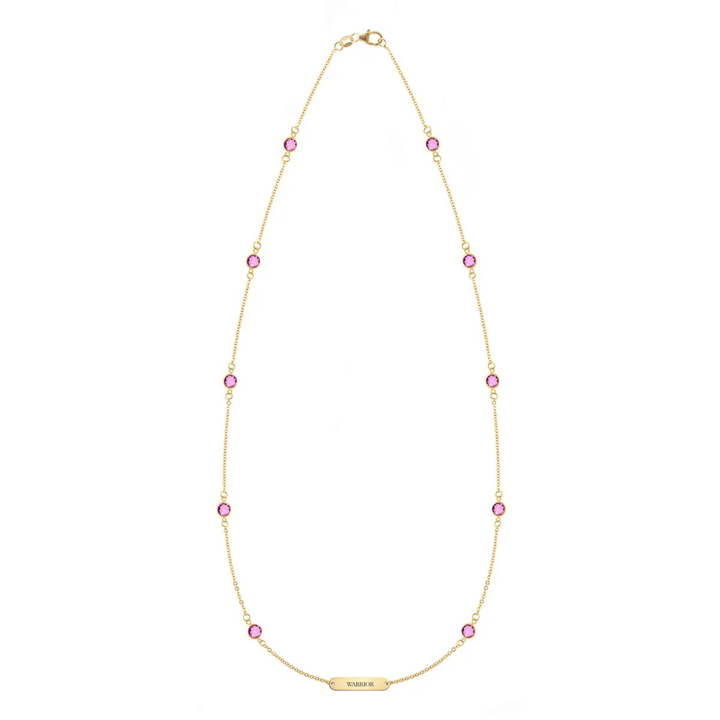 Pink Awareness WARRIOR & 10 Petite Pink Sapphire Necklace in 14k Gold