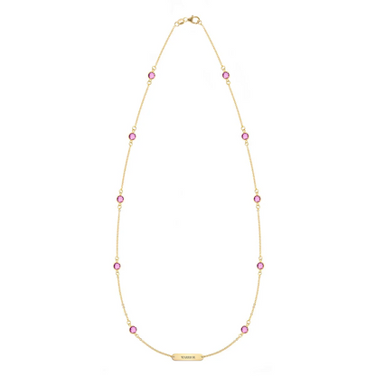 Pink Awareness WARRIOR & 10 Petite Pink Sapphire Necklace in 14k Gold
