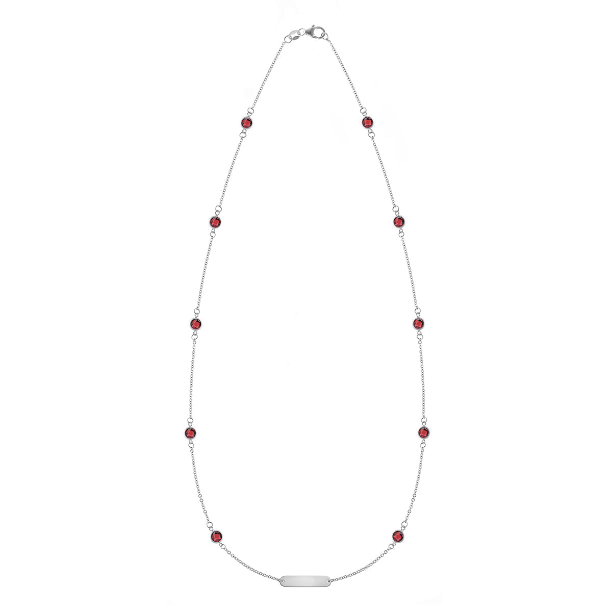 1 Nameplate & 10 Petite Garnet Necklace in 14k Gold (January)