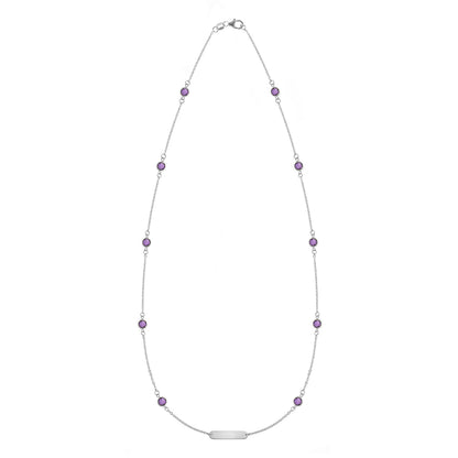1 Nameplate & 10 Petite Amethyst Necklace in 14k Gold (February)