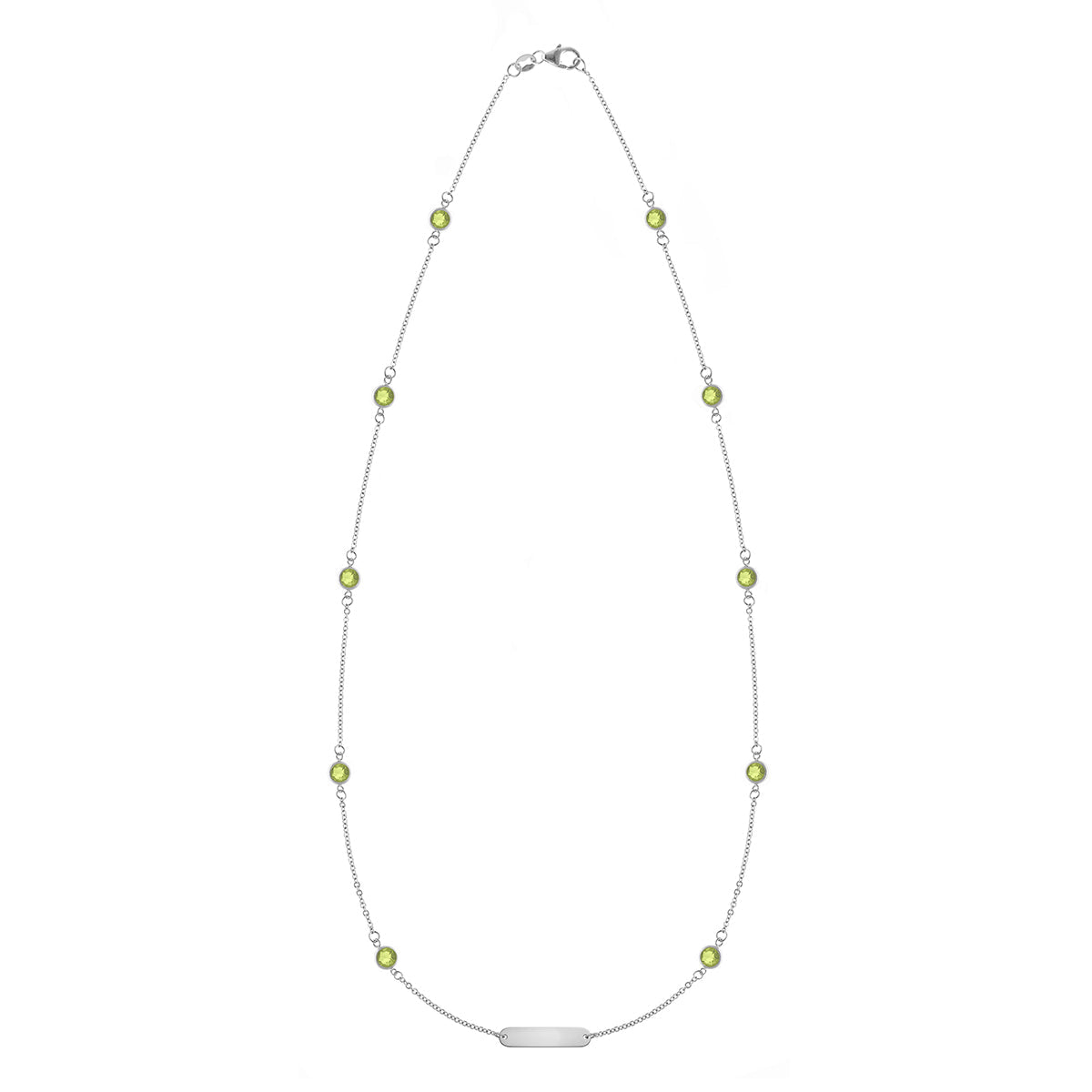 1 Nameplate & 10 Petite Peridot Necklace in 14k Gold (August)